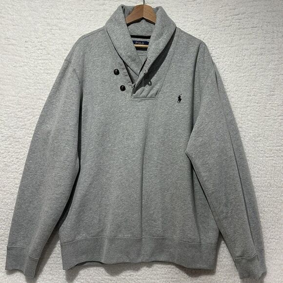 Polo‎ Ralph Lauren Gray Shawl Neck Zip Pony Logo Pullover Sweater Size XXL/TTG